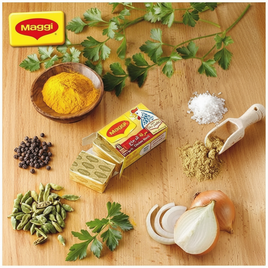 Maggi Chicken Stock - Flat Lay with Ingredients